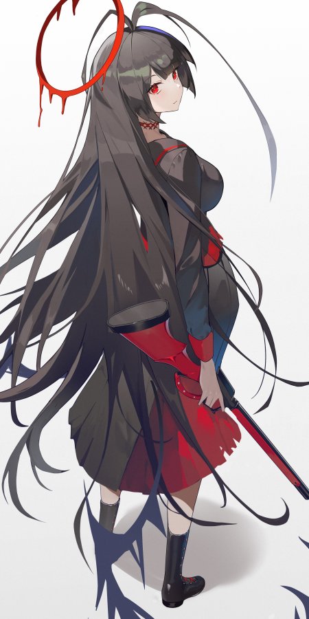黑长直红眼少女持枪侧身暗红黑配色动漫手机壁纸