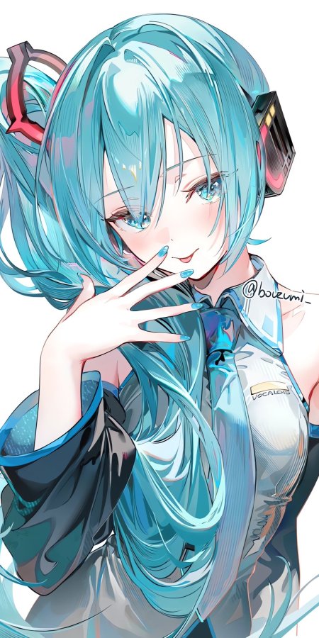 初音未来蓝发双马尾微笑比V青蓝动漫手机壁纸