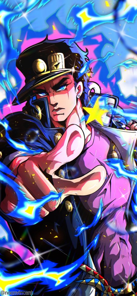 jojo的奇妙冒险空条承太郎黑帽蓝眼闪电特效粉紫动漫手机壁纸