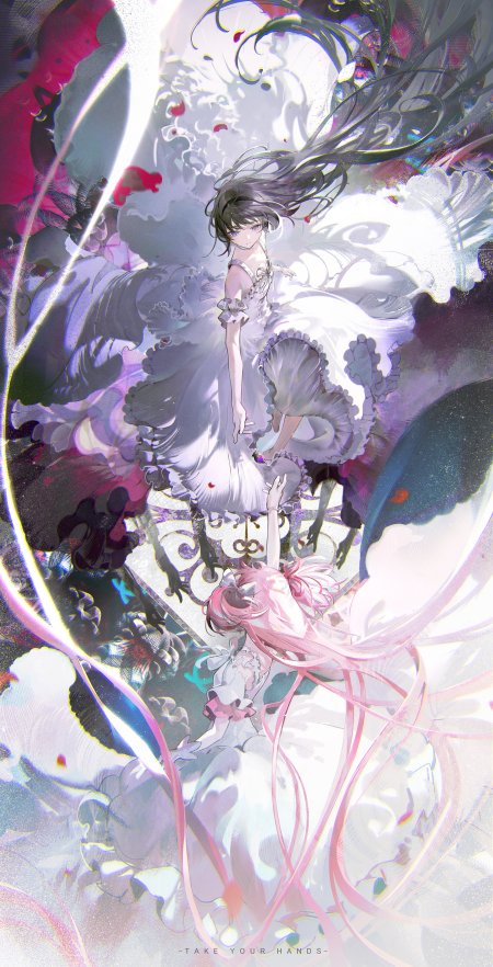 魔法少女小圆晓美焰与鹿目圆梦幻交织紫白粉动漫手机壁纸