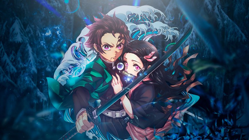 鬼灭之刃炭治郎祢豆子雪夜持剑蓝紫动漫电脑壁纸