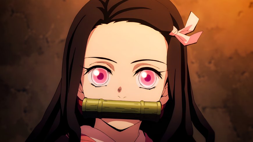 鬼灭之刃灶门祢豆子粉瞳竹筒少女暖橙动漫电脑壁纸