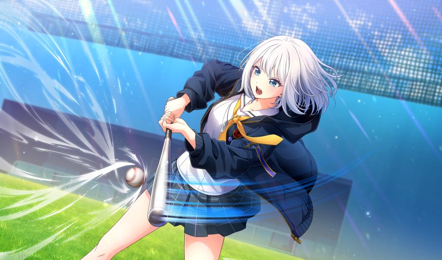 《BanG Dream!》若宫伊芙银发少女挥棒击球蓝绿动感体育动漫电脑壁纸