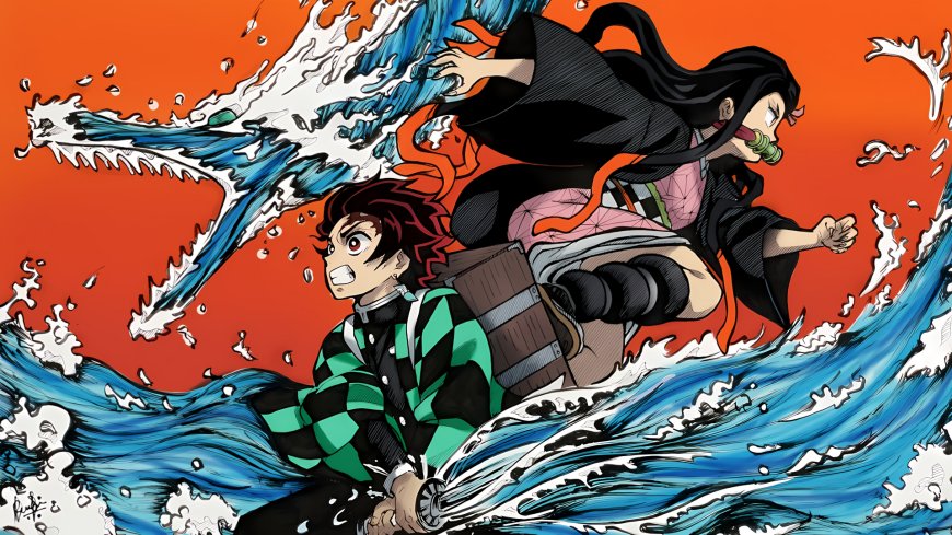 鬼灭之刃灶门炭治郎祢豆子水龙卷橙蓝动漫电脑壁纸