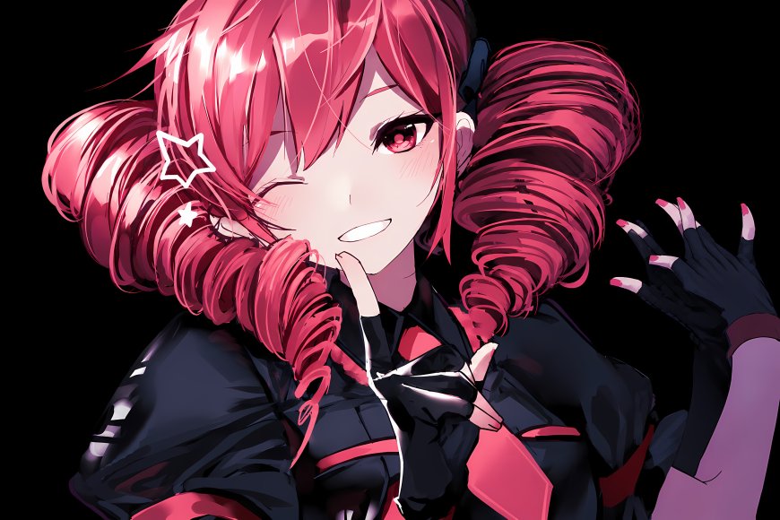 绝区零妮可·德玛拉粉发双马尾少女眨眼微笑星饰黑衣动漫电脑壁纸