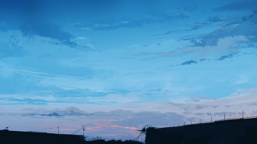 蓝调天空云层渐变远山剪影城市天际线暗蓝唯美风景电脑壁纸
