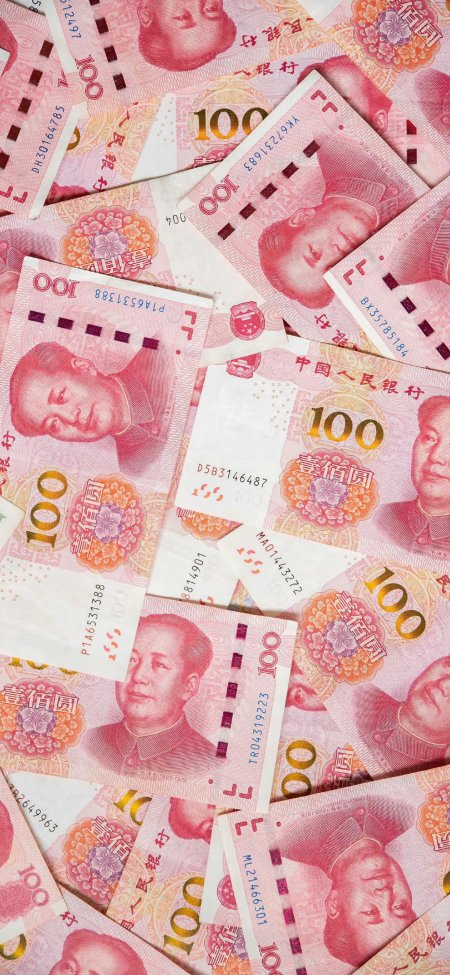 人民币壹佰元纸币堆叠粉红金箔金融静物创意手机壁纸