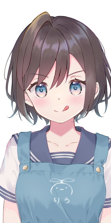 少女短发蓝眸穿水手服围裙粉白清新动漫手机壁纸