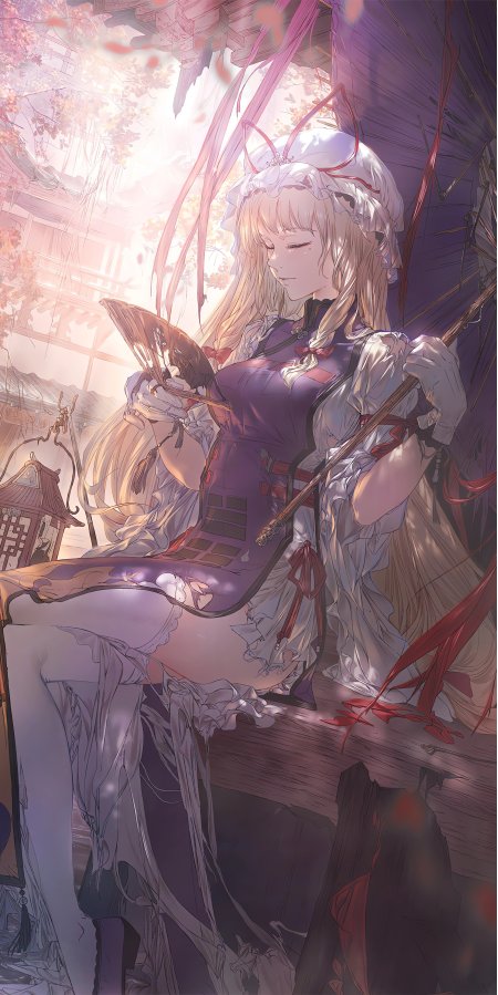 蔚蓝档案白洲梓持伞阅读粉紫唯美少女动漫手机壁纸