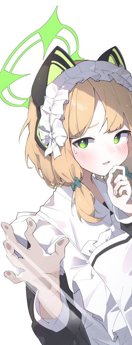 蔚蓝档案才羽绿绿发猫耳少女白裙微羞粉紫动漫手机壁纸