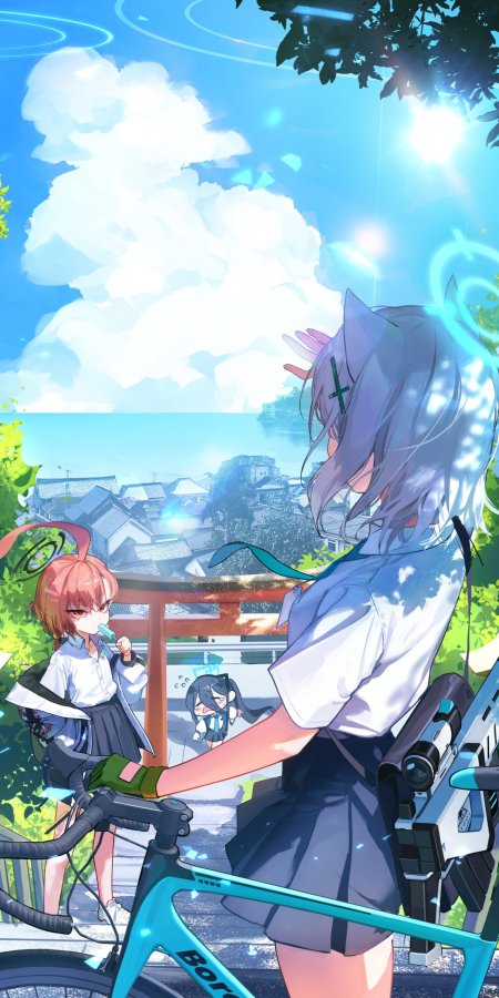 蔚蓝档案格黑娜学园的夏日巡礼校园碧蓝天空白云飘逸银发猫耳少女动漫手机壁纸