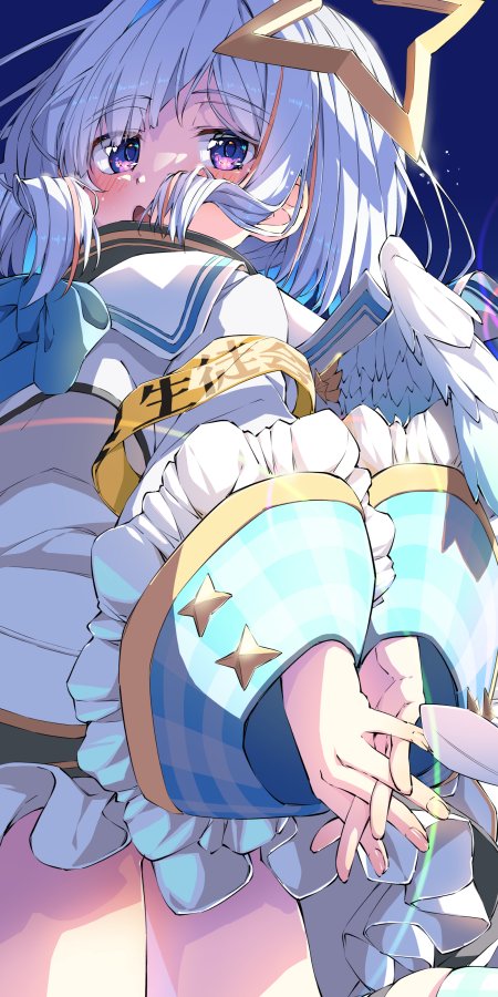 蔚蓝档案星野辉夜银发紫瞳少女水手服蓝白格纹服饰动漫手机壁纸