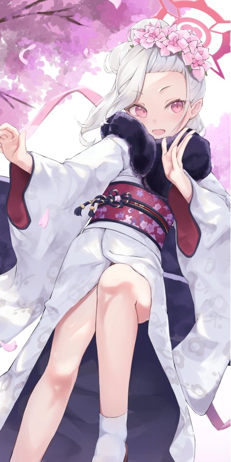樱花树下银发少女和风服饰粉紫动漫手机壁纸