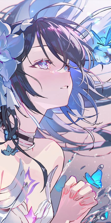 原神雷电将军蓝紫长发蝴蝶环绕少女动漫手机壁纸