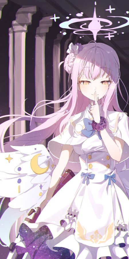 原神珊瑚宫心海紫发少女白裙蓝蝴蝶结星空魔法阵粉紫动漫手机壁纸