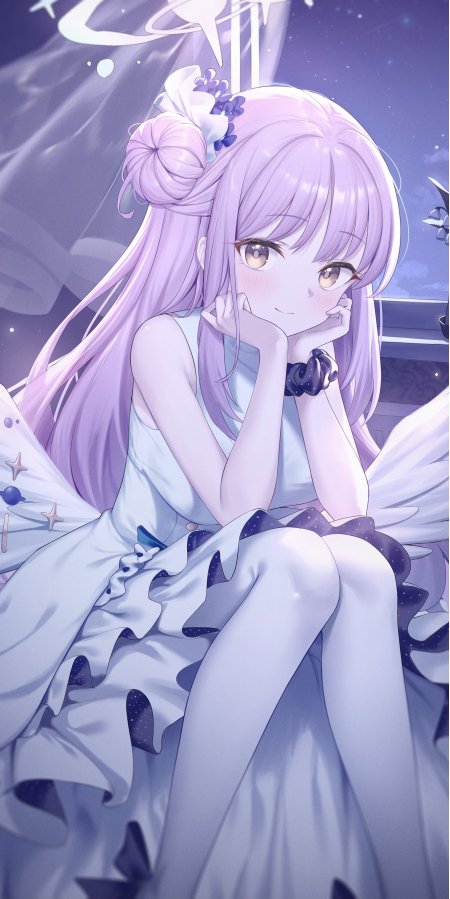 紫发少女白裙天使翼梦幻粉紫动漫手机壁纸