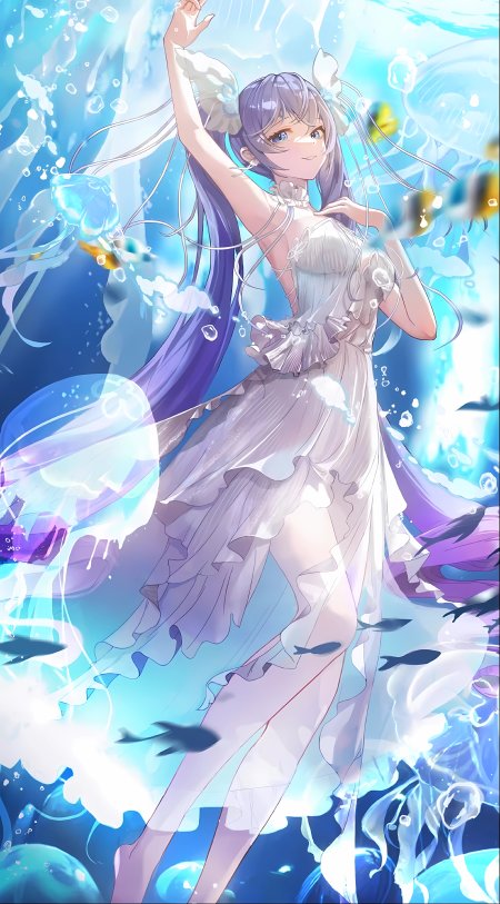 紫发少女水下起舞蓝白梦幻动漫手机壁纸