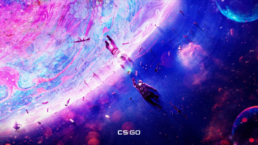 太空漂浮宇航员粉紫蓝幻彩科幻电脑壁纸