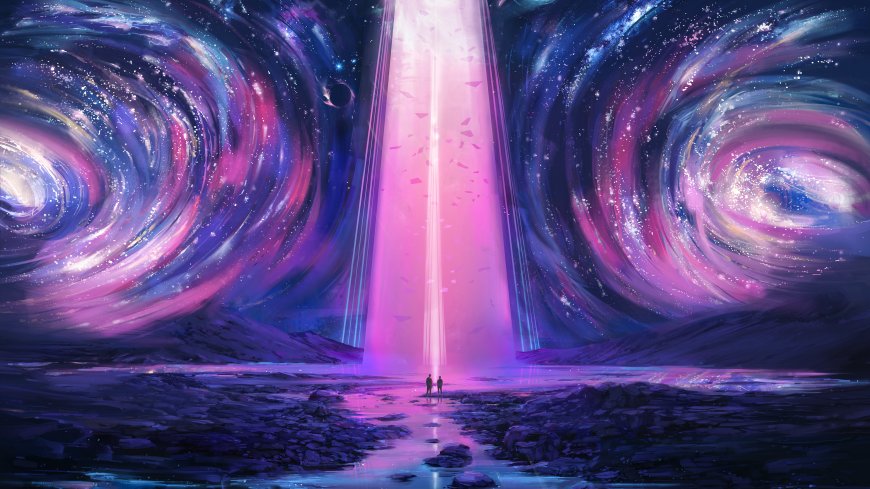 宇宙星云漩涡光柱降临紫蓝梦幻科幻电脑壁纸