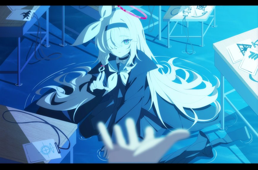 蔚蓝档案普拉娜白发少女兔耳蝴蝶结动漫电脑壁纸