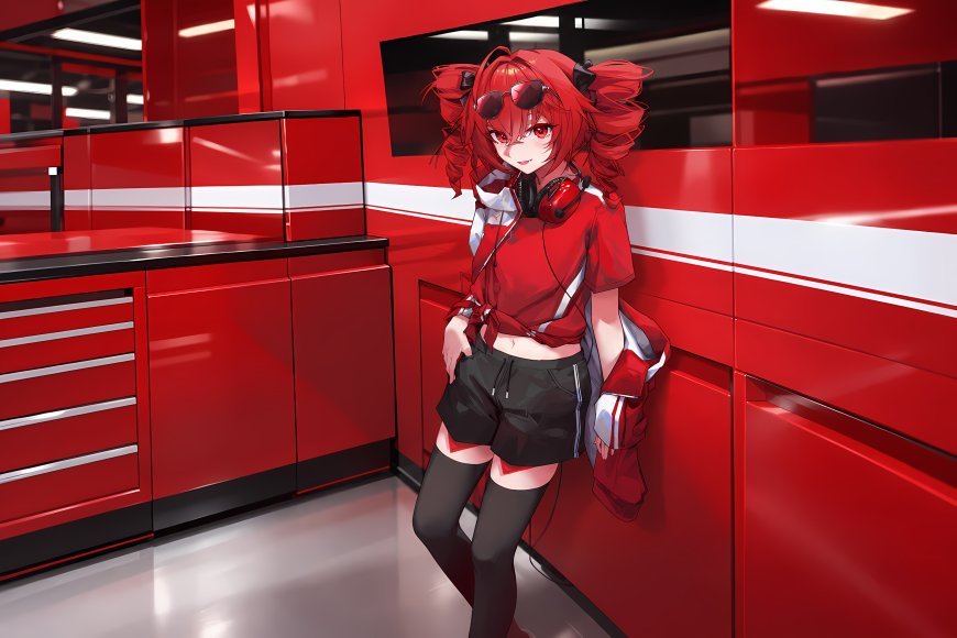 重音Teto红发双马尾少女戴墨镜耳机倚墙红白机库动漫电脑壁纸