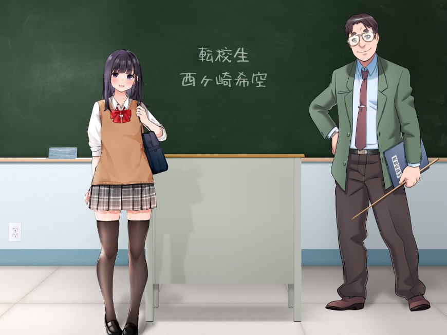 转校生西乡崎希空与教师教室黑板前动漫电脑壁纸
