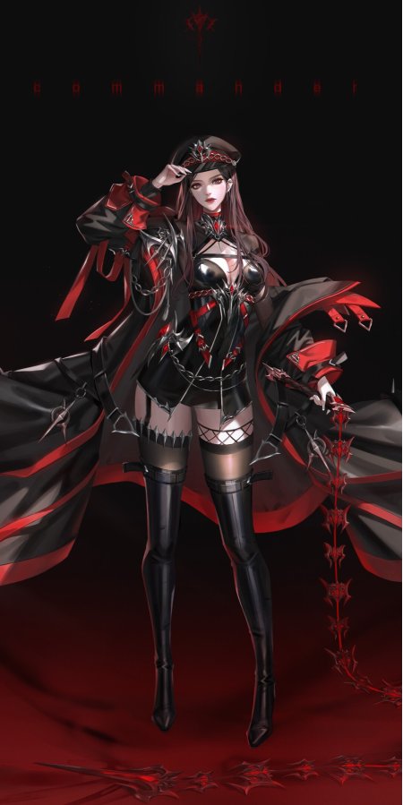 暗黑红裙少女手持荆棘权杖黑红哥特风动漫手机壁纸