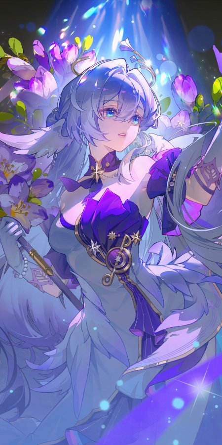 崩坏星穹铁道知更鸟紫裙持杖蓝紫光效少女动漫手机壁纸