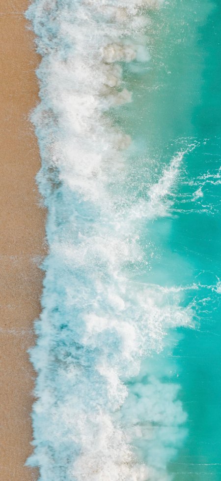 碧海白沙浪花翻涌蓝白清新自然风景手机壁纸