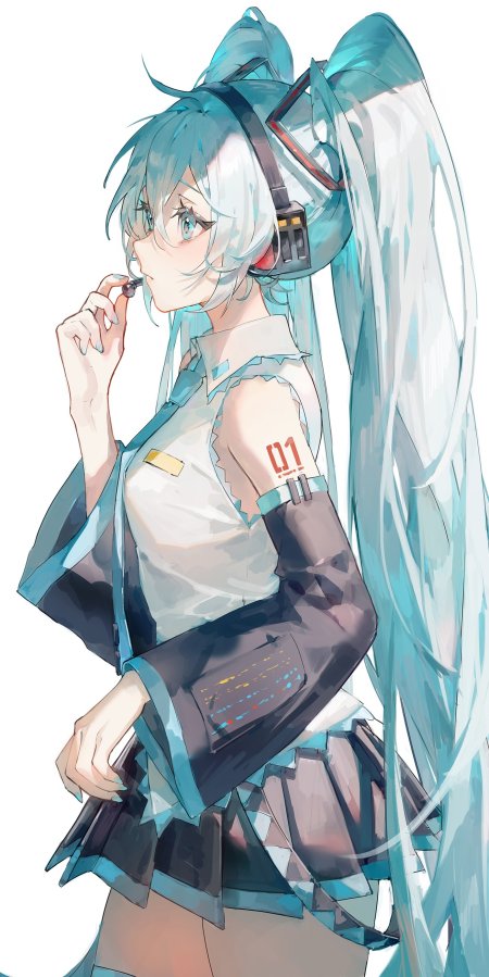 初音未来蓝发双马尾耳机少女青白动漫手机壁纸
