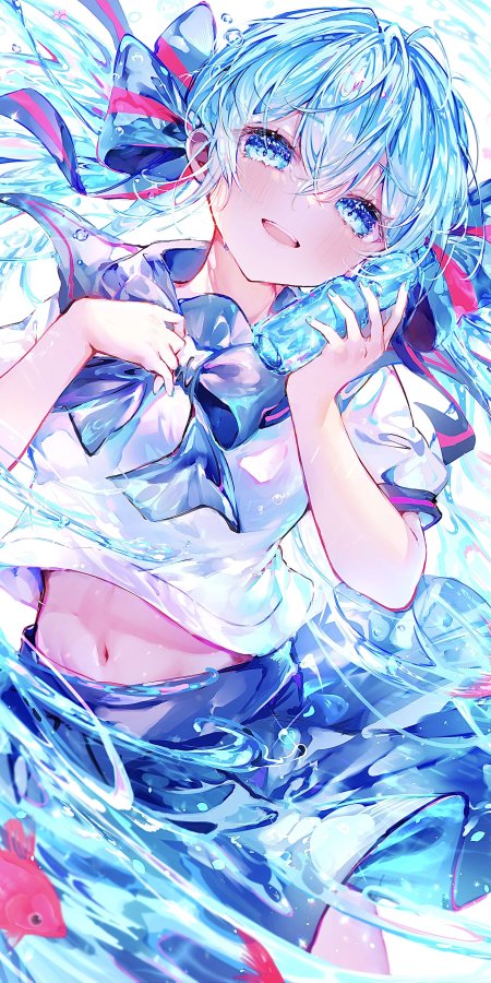 初音未来蓝发水元素少女动漫手机壁纸