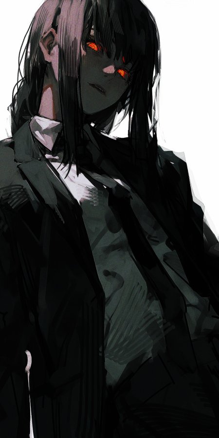 动漫黑发红瞳少女暗黑系插画手机壁纸