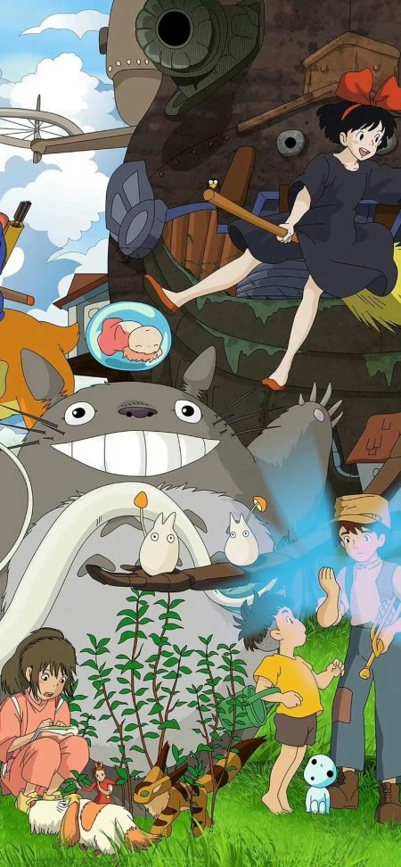 宫崎骏动画龙猫魔女宅急便千与千寻角色合集蓝绿清新动漫手机壁纸