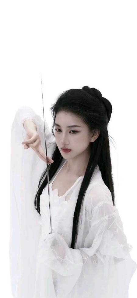 古风白衣少女持剑凝视纯白人物摄影手机壁纸