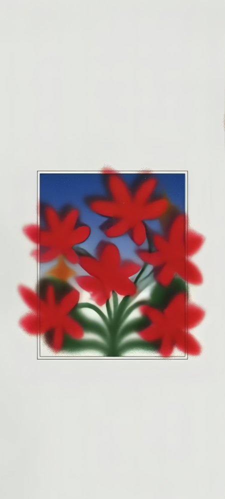 红花绿叶蓝底喷绘艺术风格鲜红插画手机壁纸