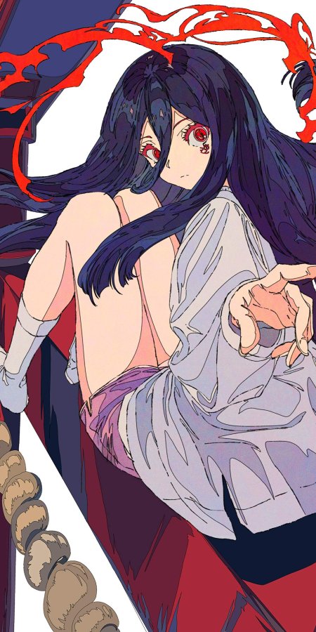 焦茶原创插画少女侧身回眸暗紫红调动漫手机壁纸