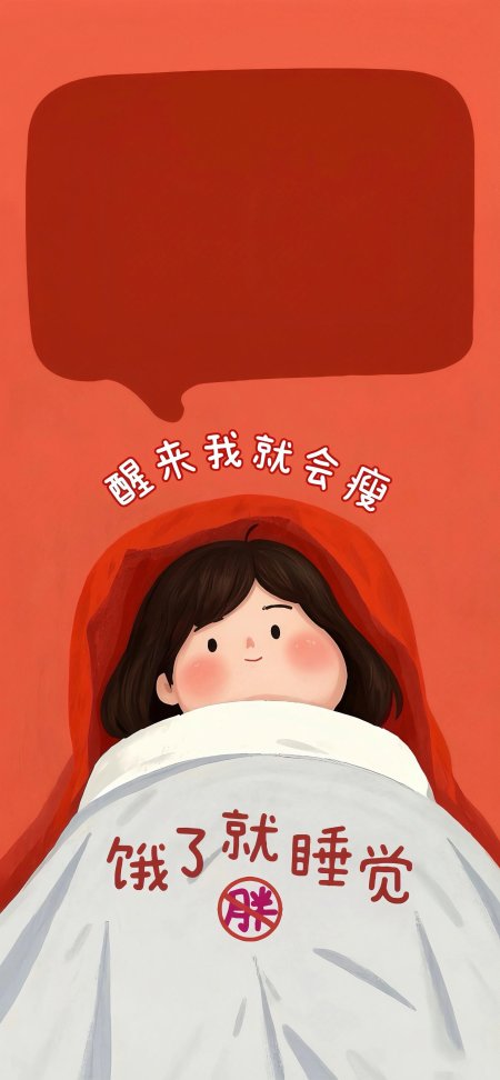 可爱少女盖被躺床醒来说话红白暖调动漫手机壁纸