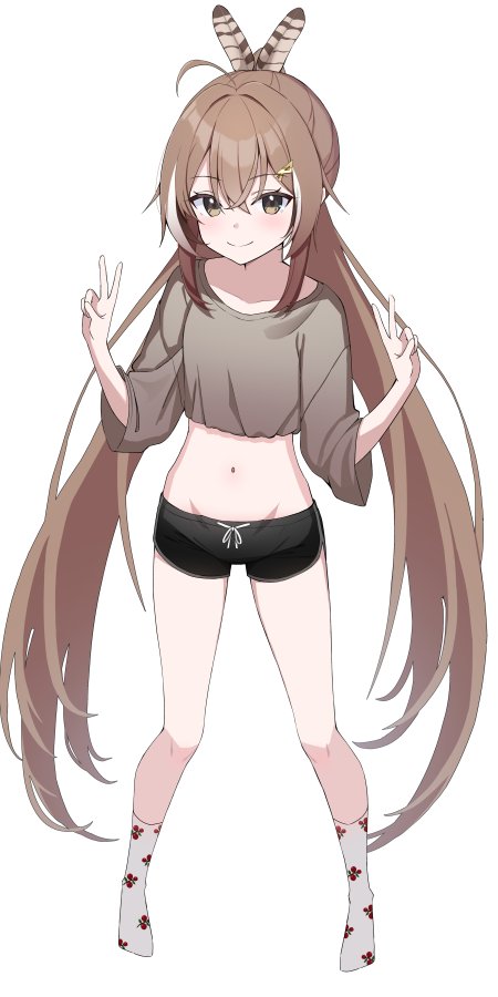 可爱棕发兔耳少女比耶微笑粉白萌系动漫手机壁纸