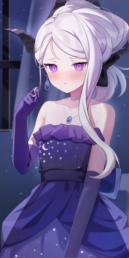 银发紫瞳少女星空礼服梦幻紫动漫手机壁纸