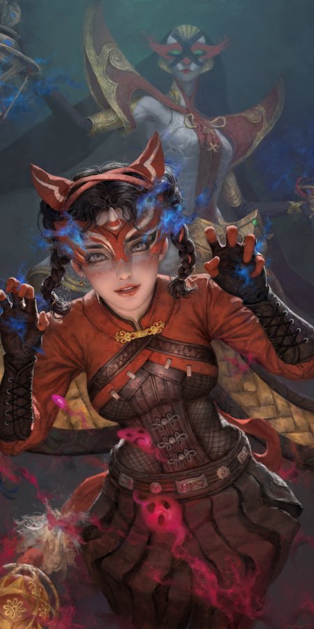 英雄联盟LOL阿卡丽猫耳面具蓝焰特效红衣少女动漫手机壁纸