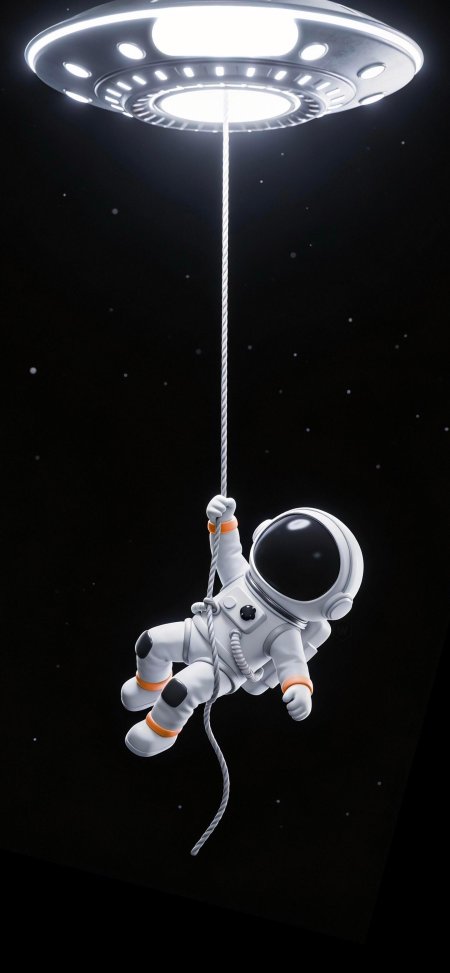 宇航员被UFO光束牵引绳索悬吊星空暗黑太空科幻手机壁纸