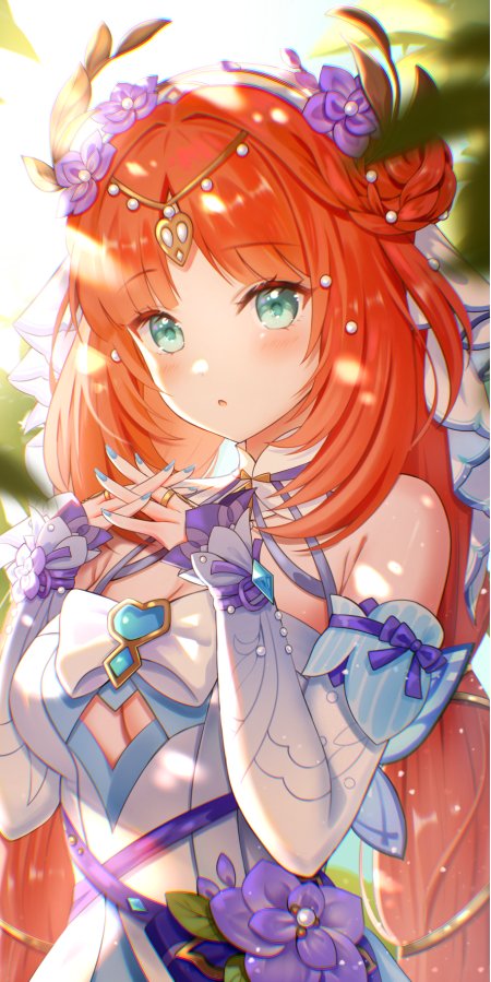 原神妮露橙发紫花装饰绿眸少女动漫手机壁纸