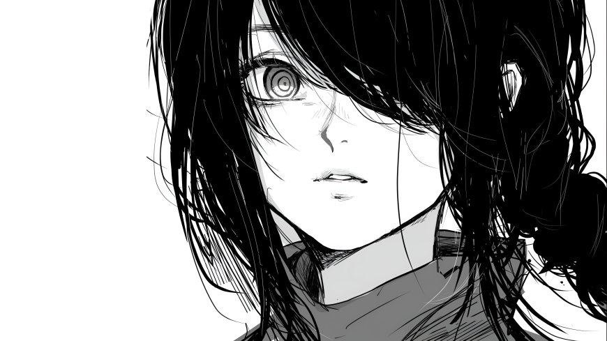 《电锯人》黑发螺旋眼少女黑白动漫电脑壁纸