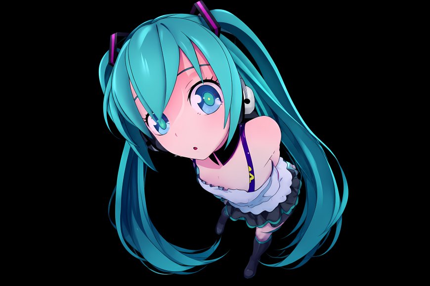 初音未来蓝发双马尾少女俯视萌系青粉动漫电脑壁纸