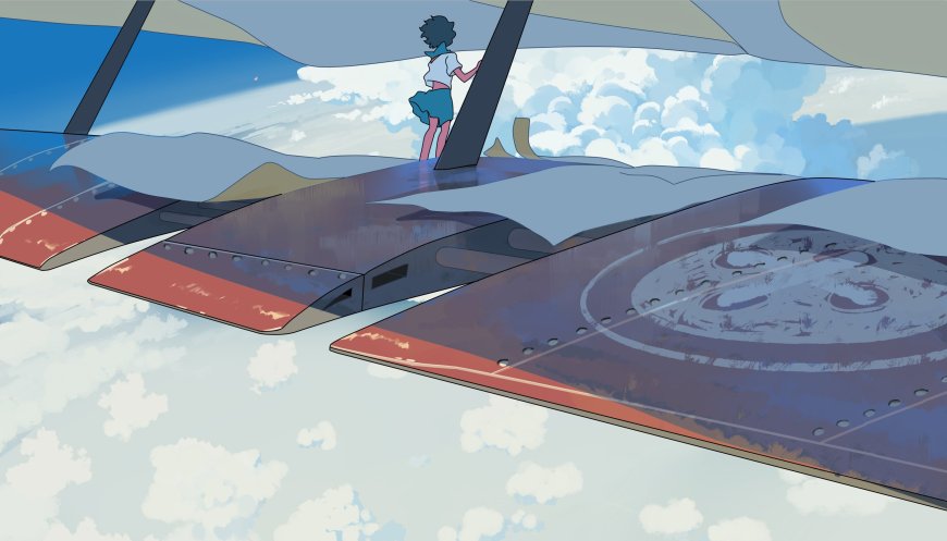 天空之城少女立于飞行器甲板蓝白梦幻动漫电脑壁纸