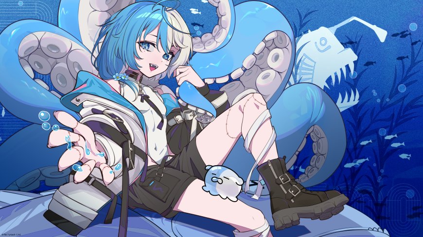 蔚蓝档案水月蓝白双色少女海底触手环绕动漫电脑壁纸