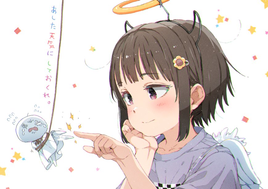 小天使与倒霉晴天娃娃暖白萌系动漫电脑壁纸