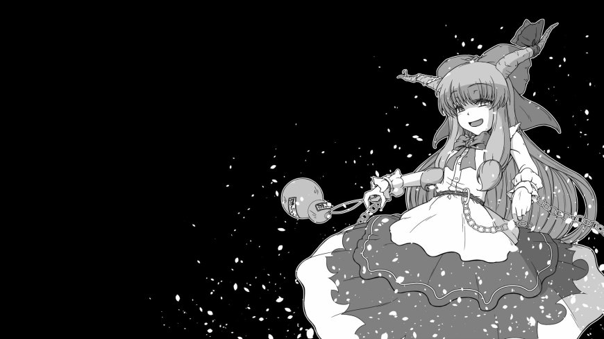 伊吹莉香的战斗宣言长发少女持铁球锁链黑白动漫电脑壁纸