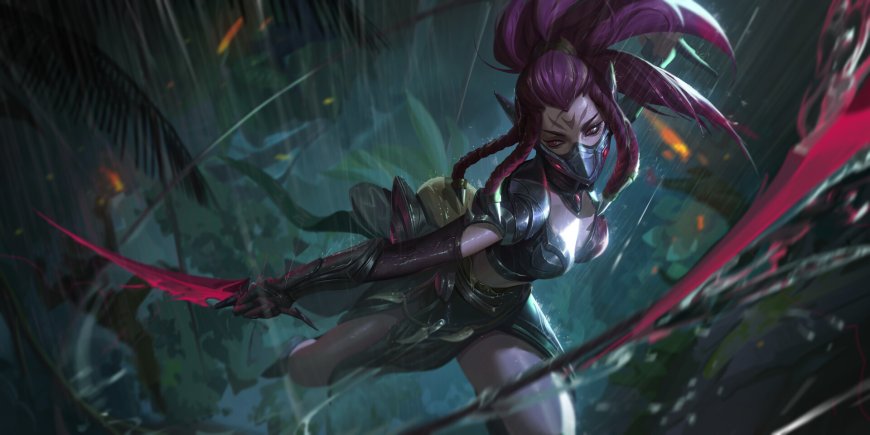 英雄联盟LOL阿卡丽紫发双刀雨林潜行暗绿动漫电脑壁纸