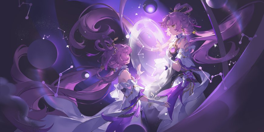 原神巴尔泽布少女共舞星辉紫白梦幻动漫电脑壁纸